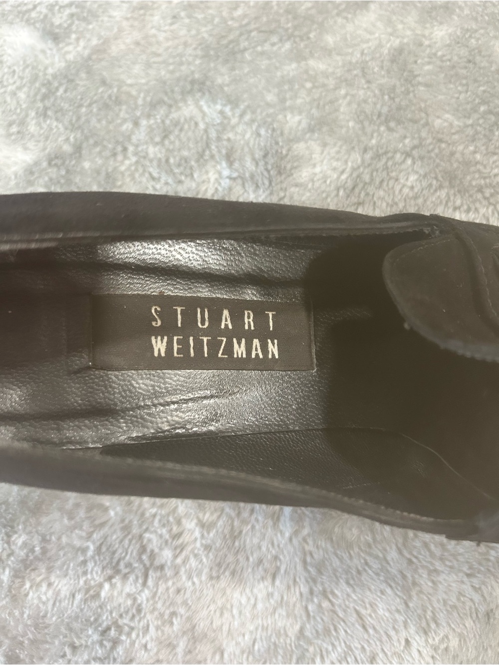 Stuart Weitzman Black Suede Loafer 9.5 B Chain Block Heel dark academia office - Picture 15 of 16